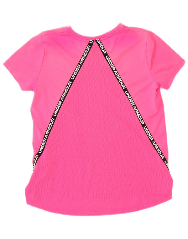 Camiseta gráfica Under Armour Girls 9-10 anos poliéster rosa médio