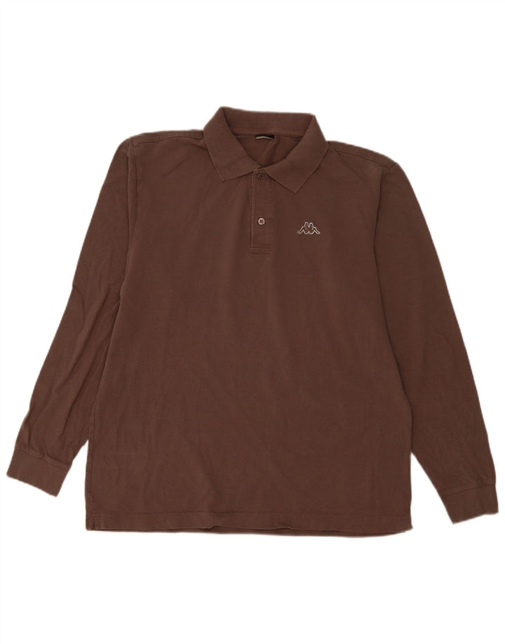 Camisa polo masculina de manga comprida Kappa grande algodão marrom
