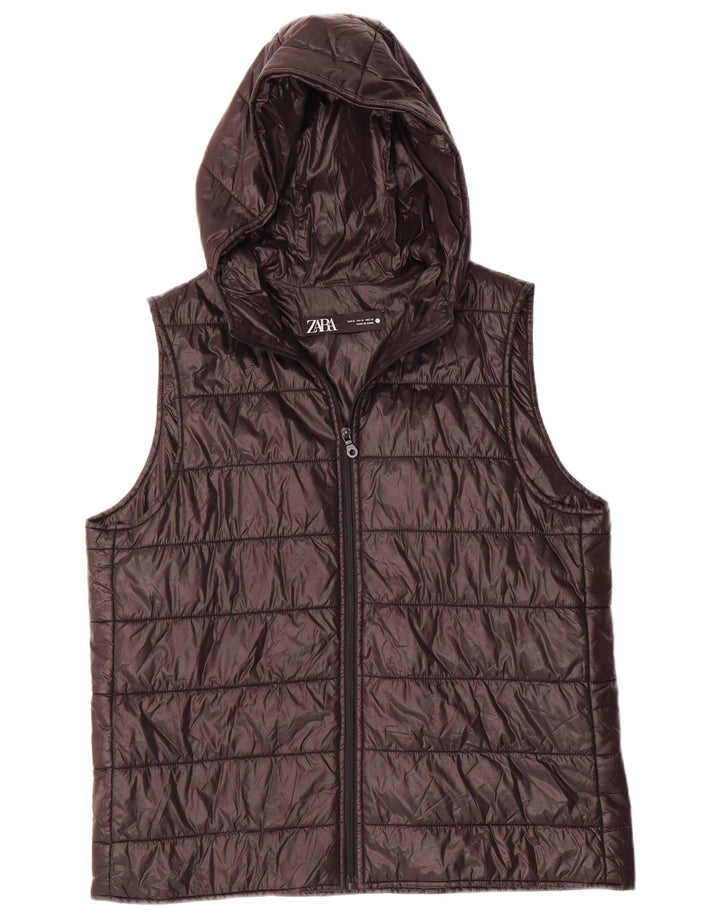 Colete acolchoado com capuz feminino Zara UK 14 poliéster preto médio