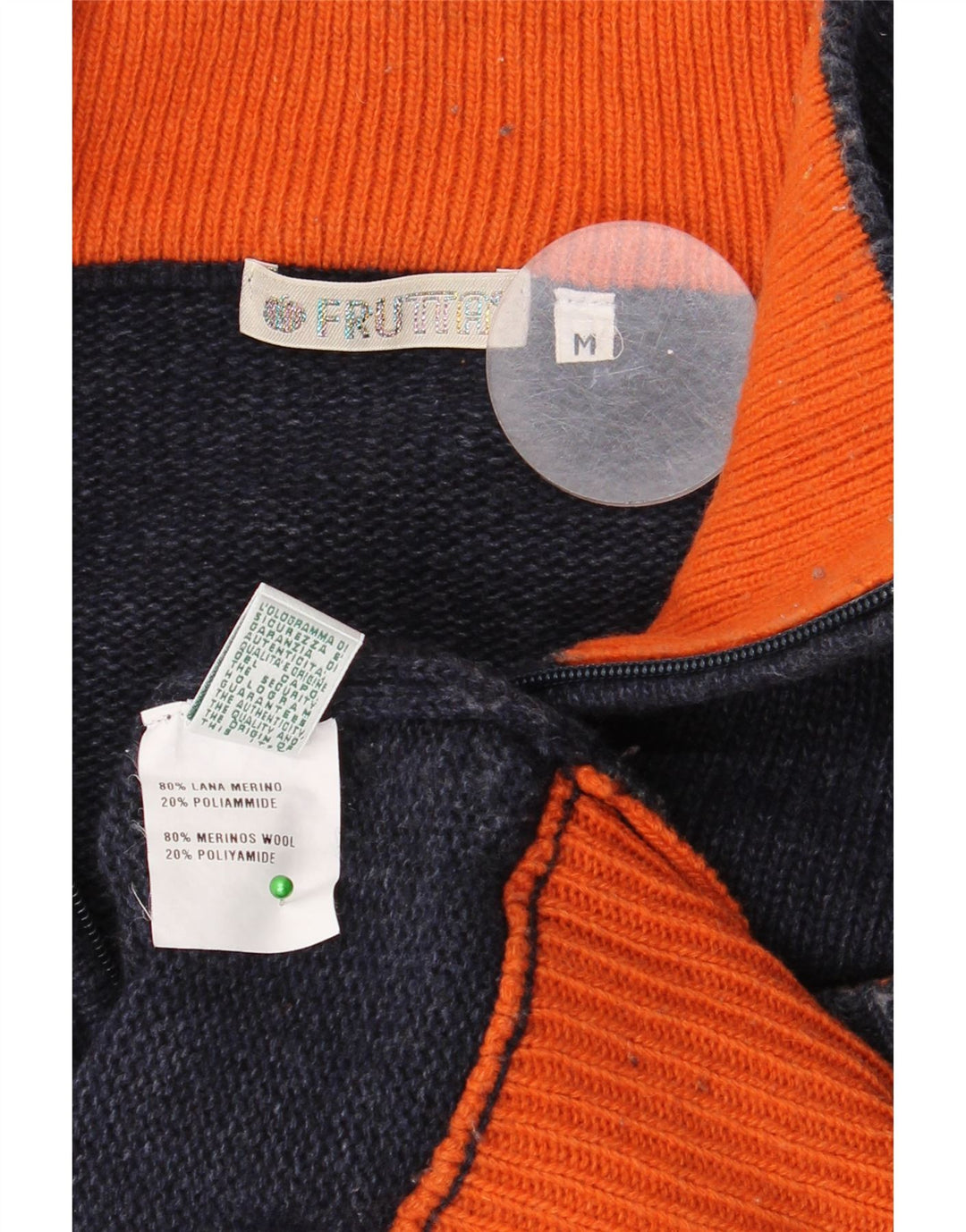 Suéter masculino VINTAGE com zíper e gola média de lã azul marinho