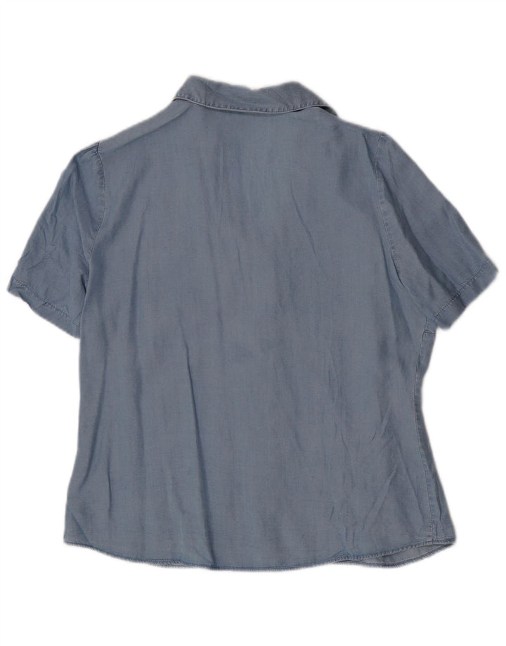 Camisa feminina de manga curta MARKS & SPENCER Reino Unido 14 grande azul Lyocell