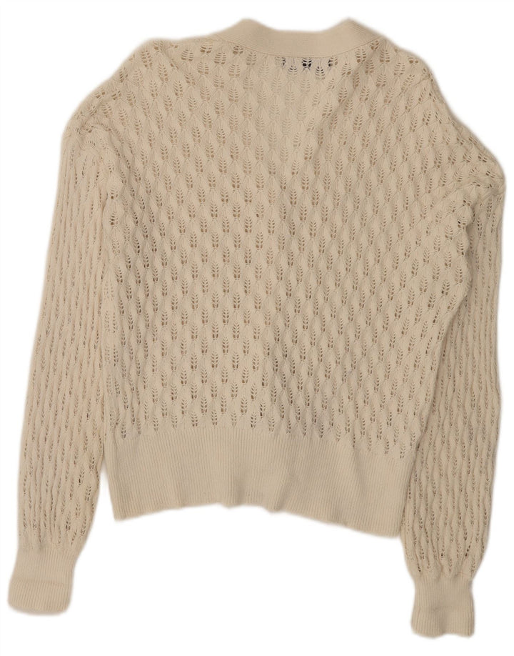 Suéter cardigã feminino Marks & Spencer Reino Unido 14 grande algodão branco