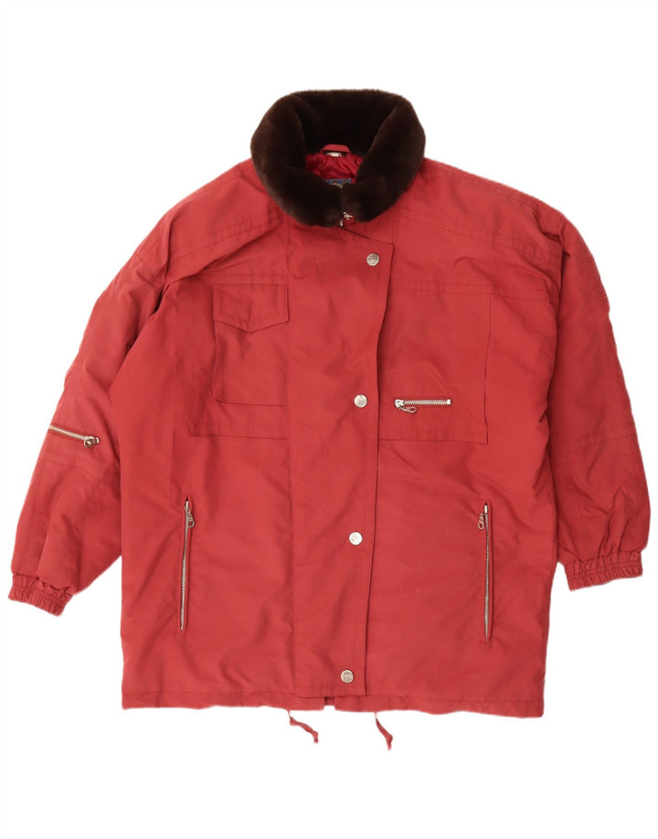 Jaqueta corta-vento feminina vintage UK 18 XL poliéster vermelho