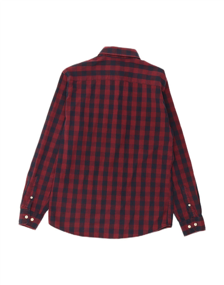 Camisa masculina JACK & JONES de algodão xadrez médio Borgonha