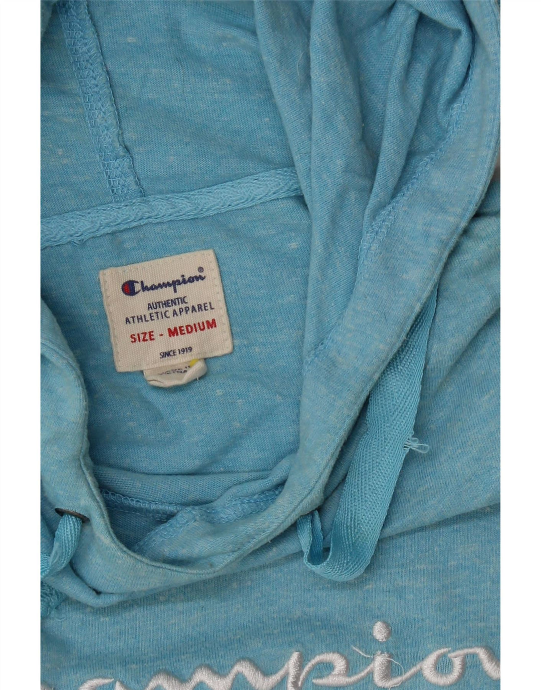 CHAMPION Womens Graphic Hoodie Jumper UK 12 Medium Blue Cotton Vintage Champion and Second-Hand Champion from Messina Hembry 