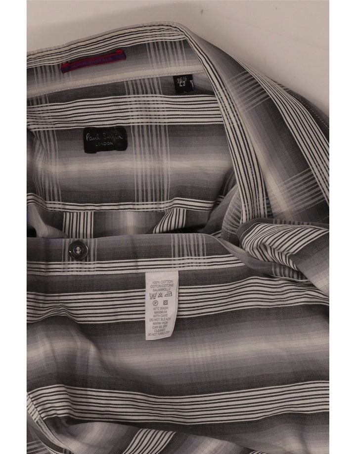 Camisa masculina Paul Smith tamanho 42 16 1/2 grande algodão xadrez cinza