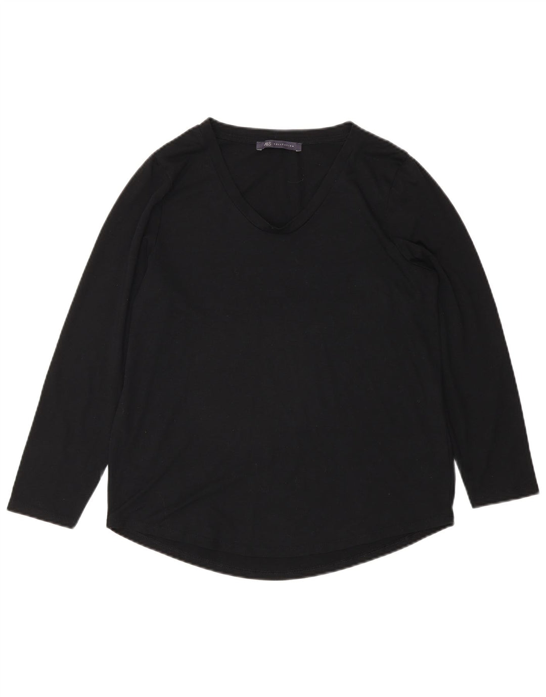 Top feminino Marks & Spencer manga comprida UK 10 pequeno poliéster preto