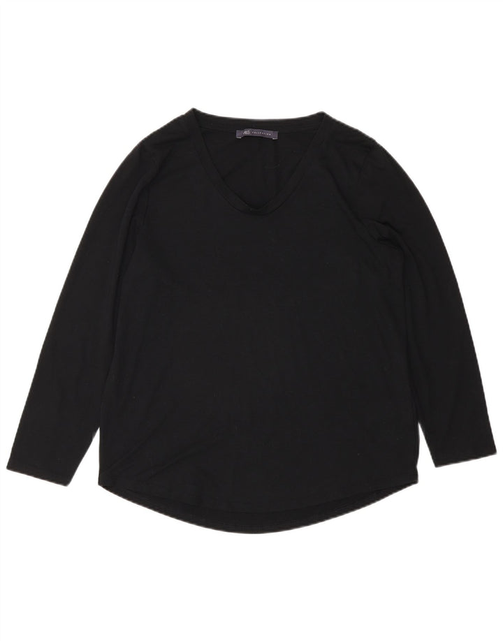 Top feminino Marks & Spencer manga comprida UK 10 pequeno poliéster preto