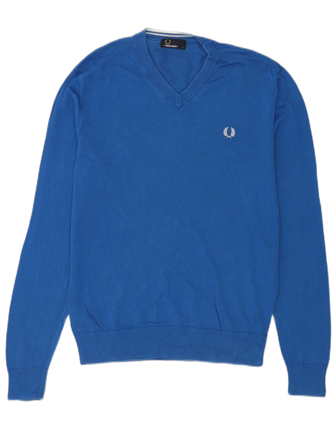 Fred Perry Suéter masculino com decote em V pequeno algodão azul
