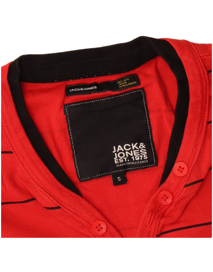 Jack & Jones Camiseta masculina de manga comprida pequena listrada vermelha de algodão
