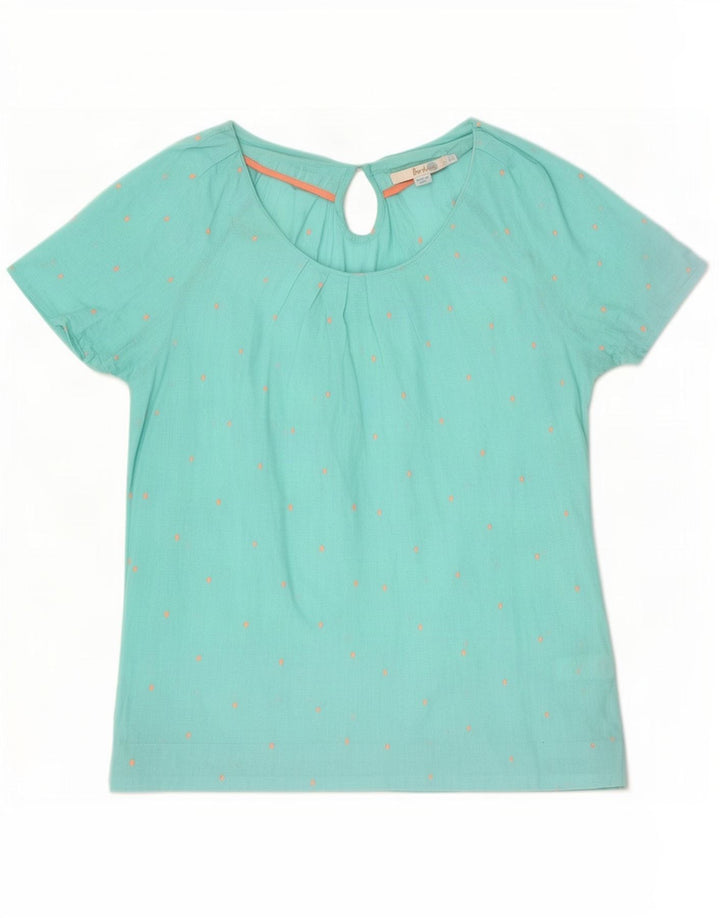 Blusa feminina Boden UK 8 pequena turquesa manchada de algodão
