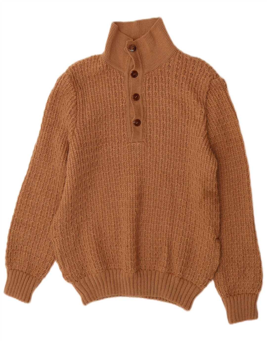 Suéter masculino vintage com gola e botão marrom médio