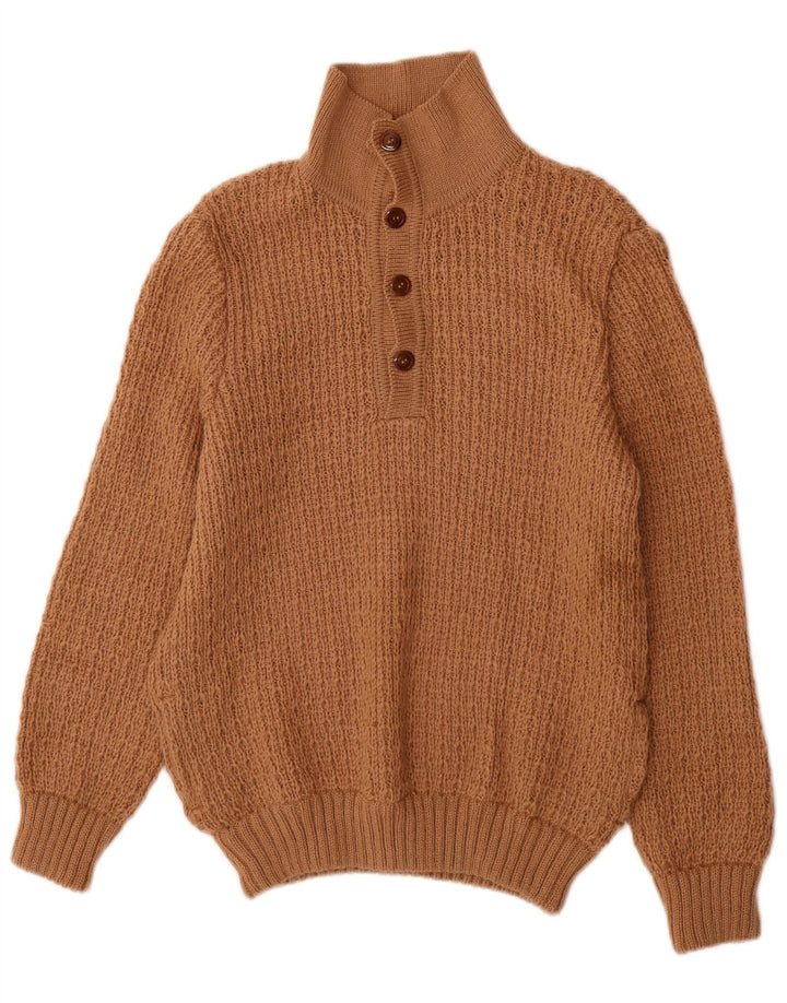 Suéter masculino vintage com gola e botão marrom médio