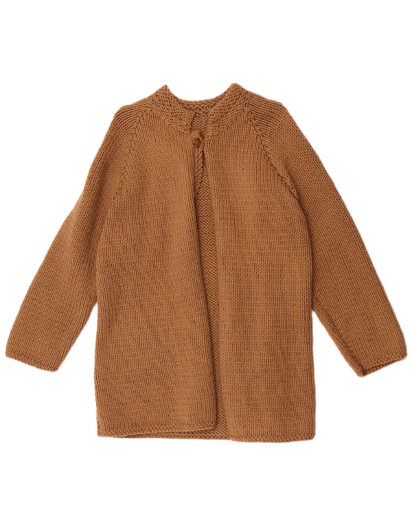 Suéter cardigã feminino vintage com manga 3/4, longline, Reino Unido 14, marrom médio