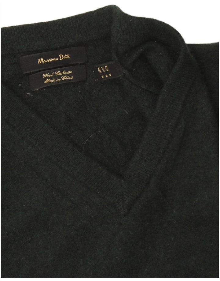 Suéter feminino Massimo Dutti com decote em V Reino Unido 14 lã verde médio