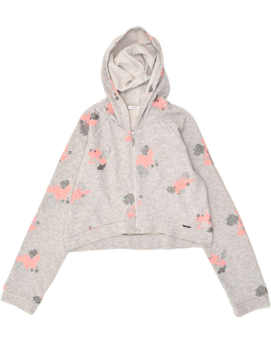 LIU JO Girls Crop Zip Hoodie Sweater 15-16 Years Grey Spotted Cotton | Vintage Liu Jo | Thrift | Second-Hand Liu Jo | Used Clothing | Messina Hembry 