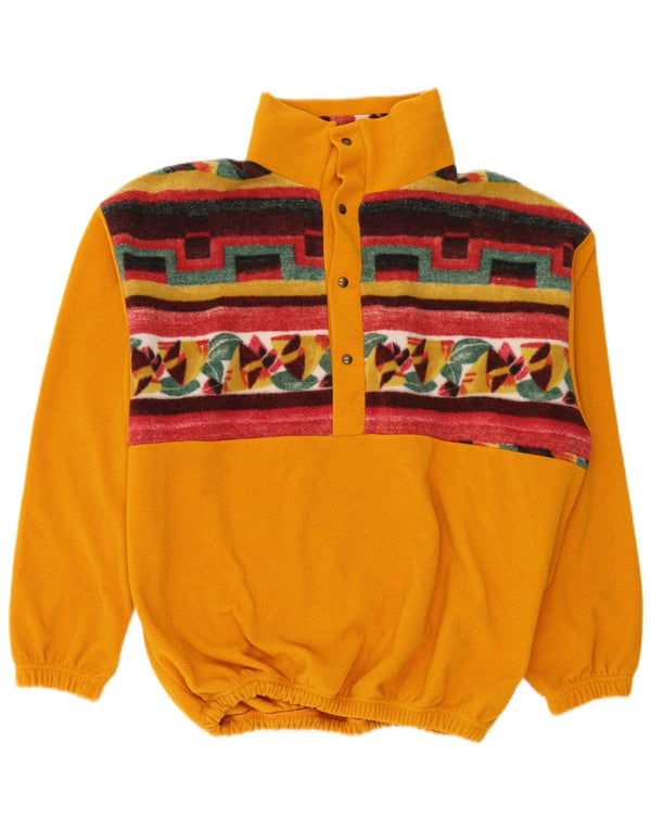Jumper de lã masculino vintage com decote em botão XL amarelo geométrico