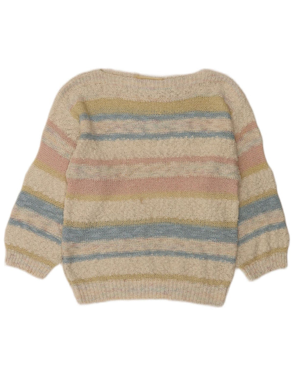 Suéter feminino vintage com gola canoa UK 12 listrado médio multicolorido