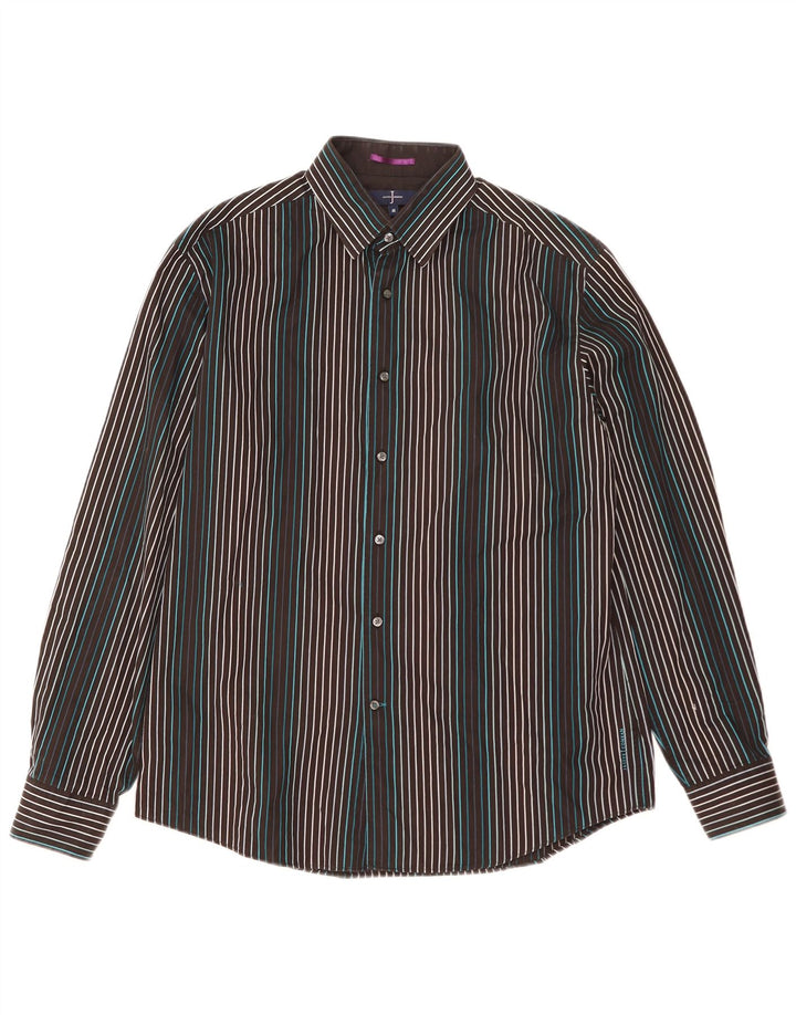 Camisa masculina Jasper Conran de algodão listrado preto médio