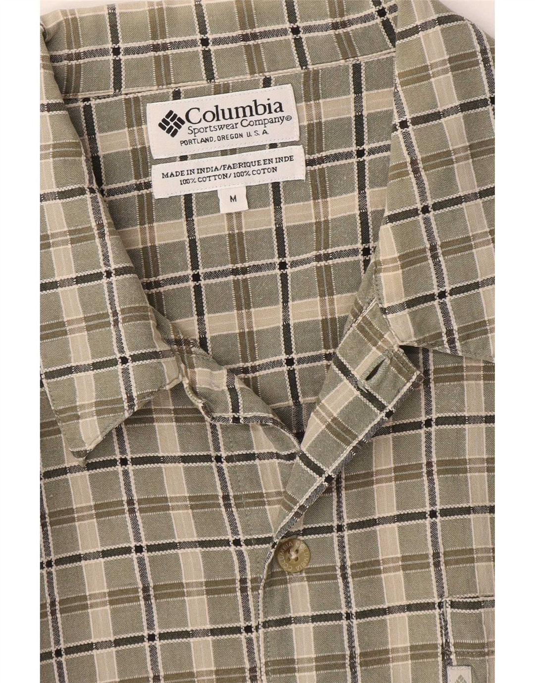 Columbia Camisa masculina de manga curta médio cáqui algodão xadrez