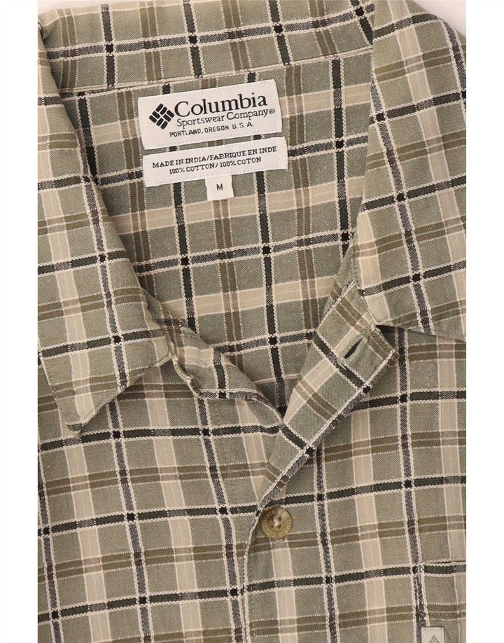 Columbia Camisa masculina de manga curta médio cáqui algodão xadrez