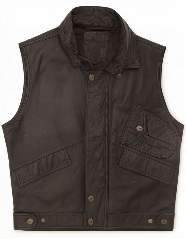 Colete de couro masculino vintage UK 42 XL preto