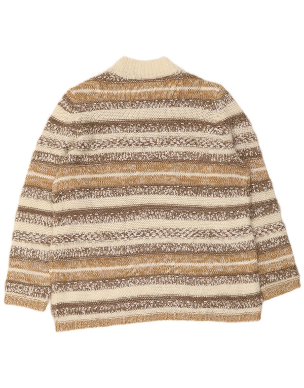 Suéter feminino vintage com gola tartaruga, Reino Unido 16, grande, bege, listrado, acrílico