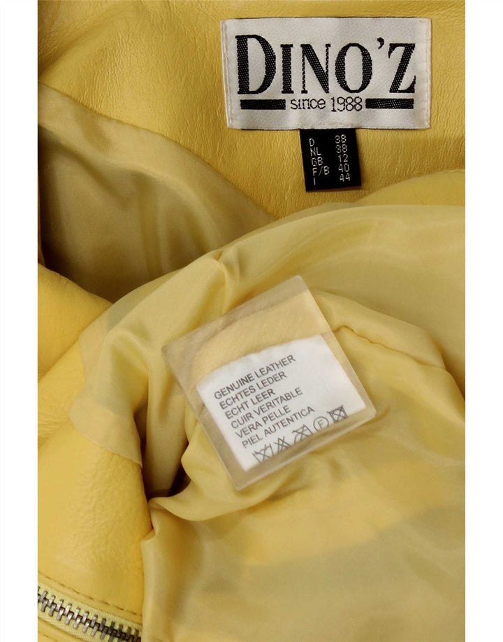 Jaqueta feminina de couro com zíper DINO' Z UK 12 couro amarelo médio