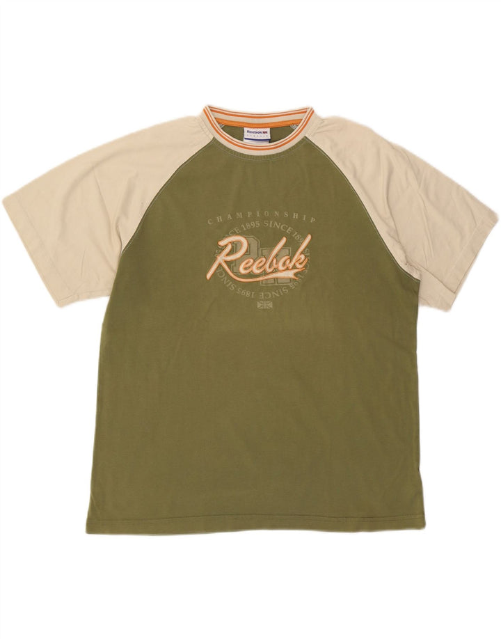 REEBOK Camiseta masculina clássica gráfica top grande algodão colorblock verde