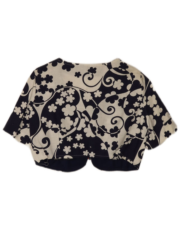 Bolero feminino vintage UK 8 pequeno azul marinho floral