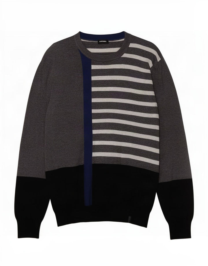 Suéter diesel masculino com gola canoa, pequeno, cinza, algodão colorblock