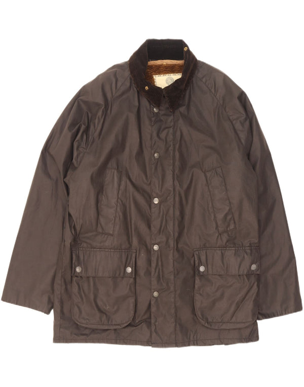 Jaqueta masculina vintage de algodão encerado sherpa Reino Unido 38 acrílico preto médio