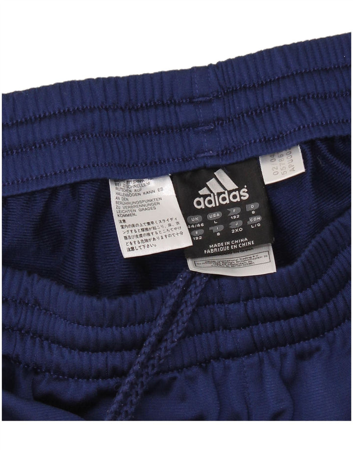 Calça de treino masculina Adidas UK 44/46 grande azul marinho colorblock algodão
