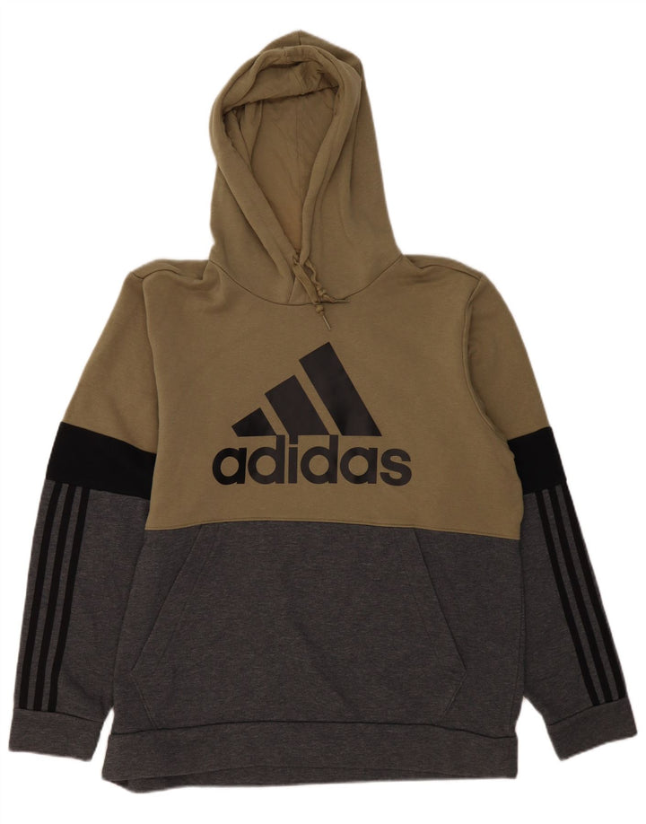 ADIDAS Mens Graphic Hoodie Jumper XL Cinza Colourblock Algodão