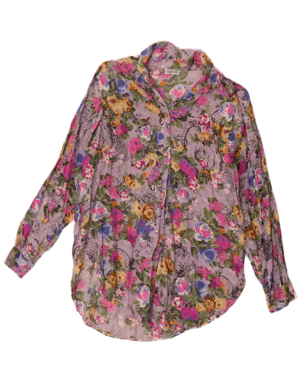 Blusa feminina vintage UK 14 grande floral multicolorida