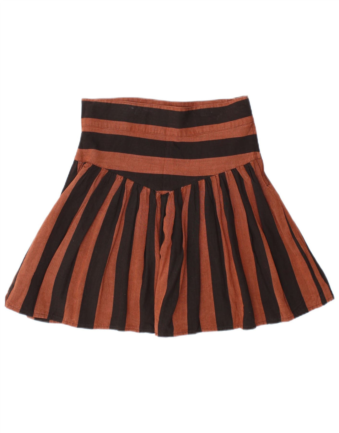 Mini saia plissada feminina VINTAGE IT 44 médio W28 viscose listrada marrom