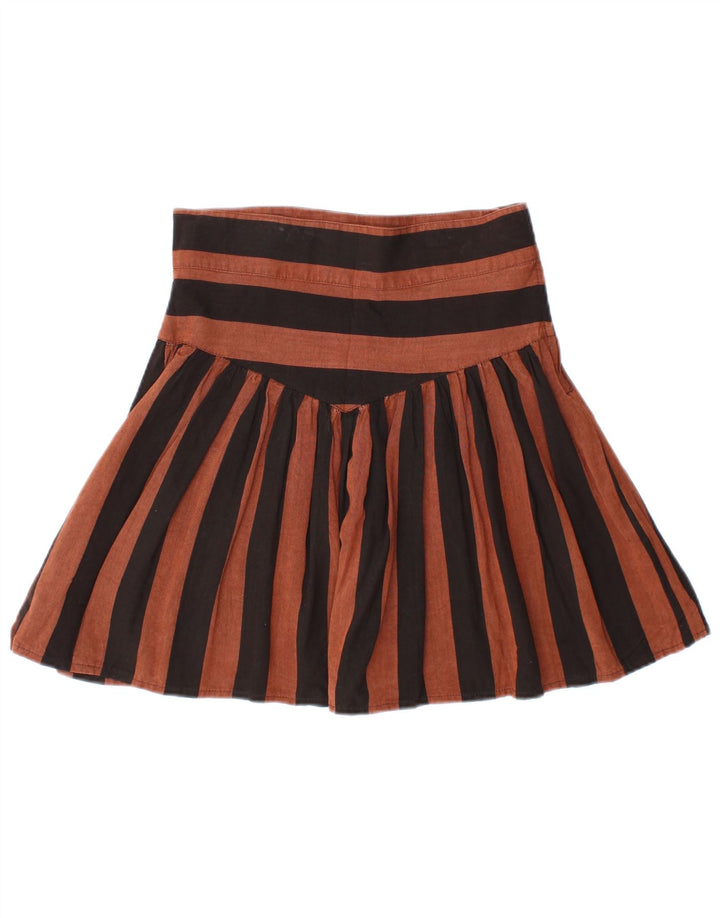 Mini saia plissada feminina VINTAGE IT 44 médio W28 viscose listrada marrom