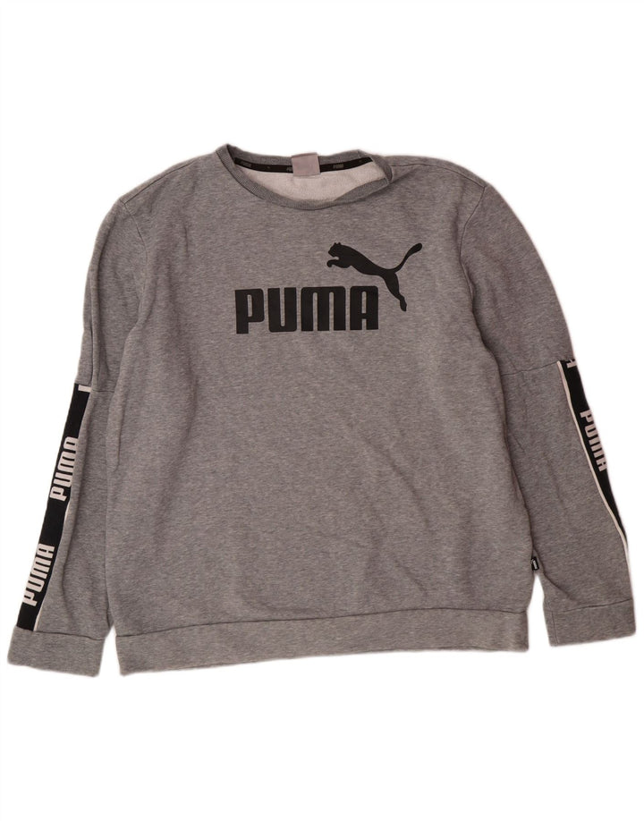 PUMA moletom gráfico masculino jumper grande cinza colorblock algodão