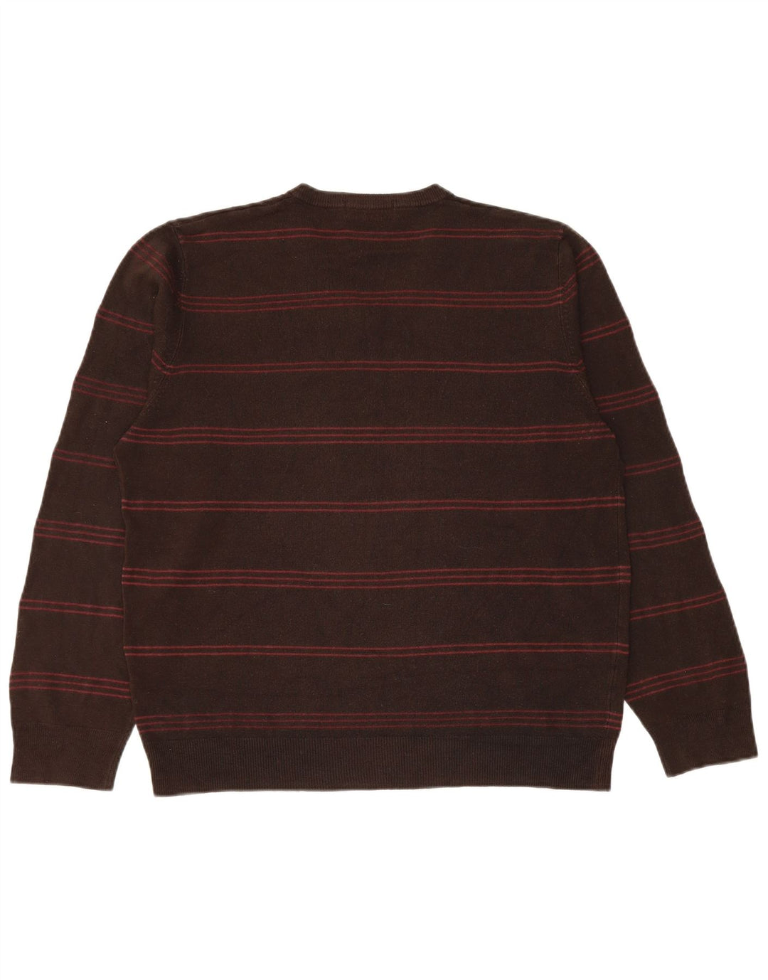 Suéter masculino Marks & Spencer com decote em V grande acrílico listrado marrom