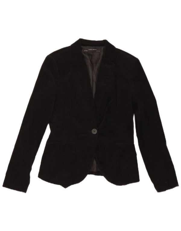 Jaqueta blazer feminina de veludo com 1 botão Zara Reino Unido 10 pequeno algodão preto
