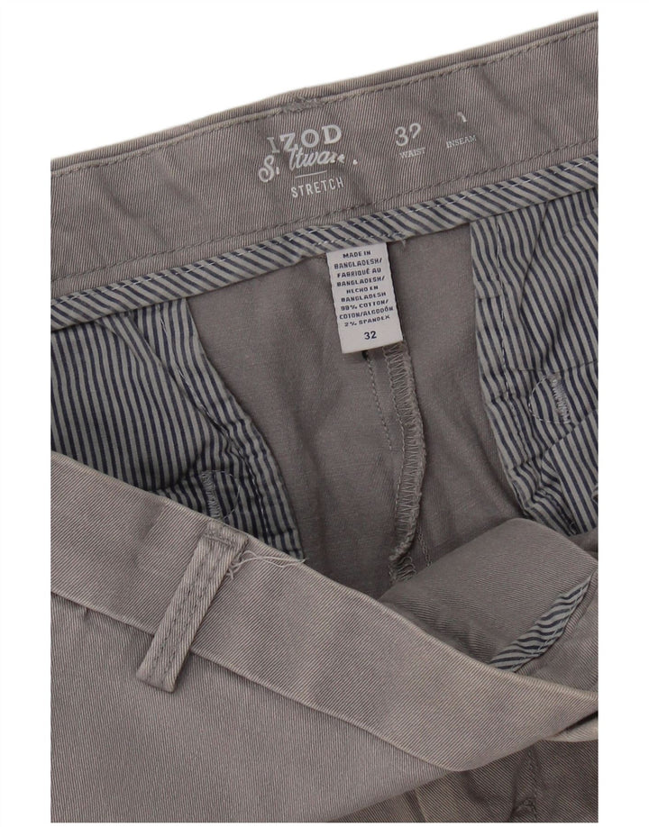 IZOD Mens Salt Water Chino Shorts W32 Algodão Cinza Médio