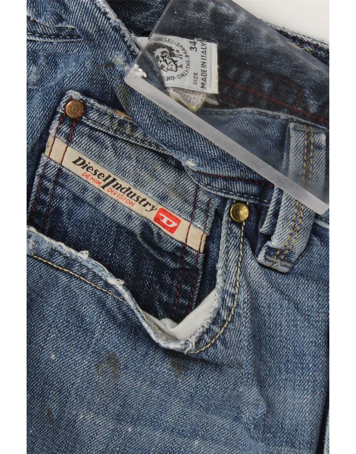 Jeans retos masculinos diesel desgastados W34 L34 algodão azul