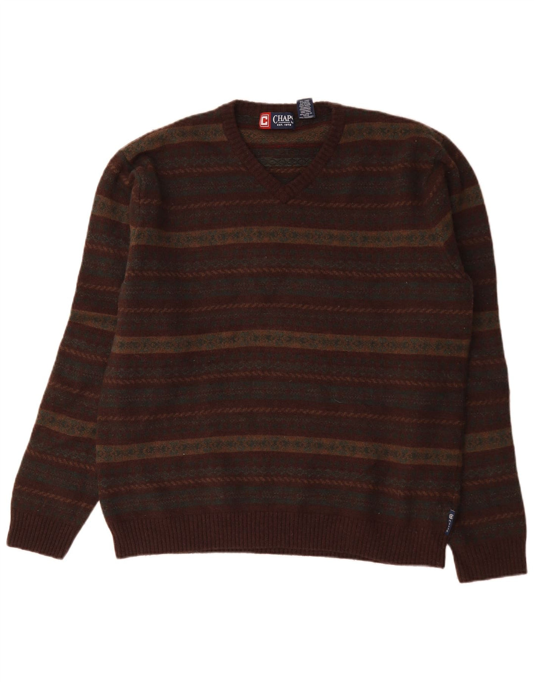Suéter masculino Chaps com decote em V grande multicolorido Fair Isle Lambswool