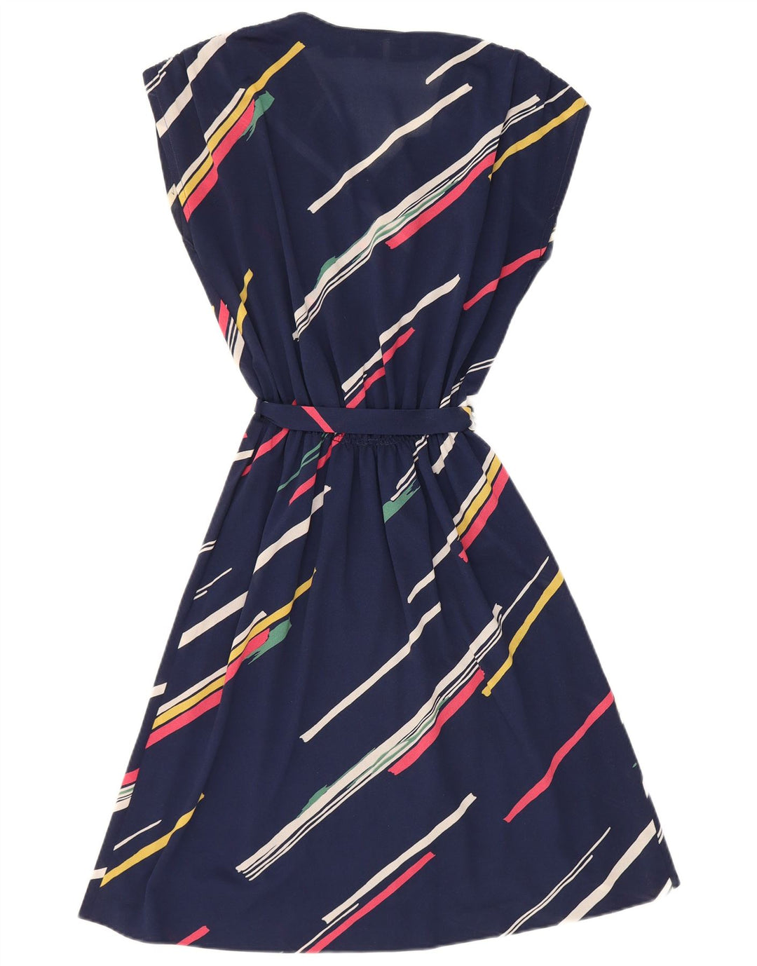 Vestido vintage feminino evasê IT 42 poliéster listrado azul marinho médio