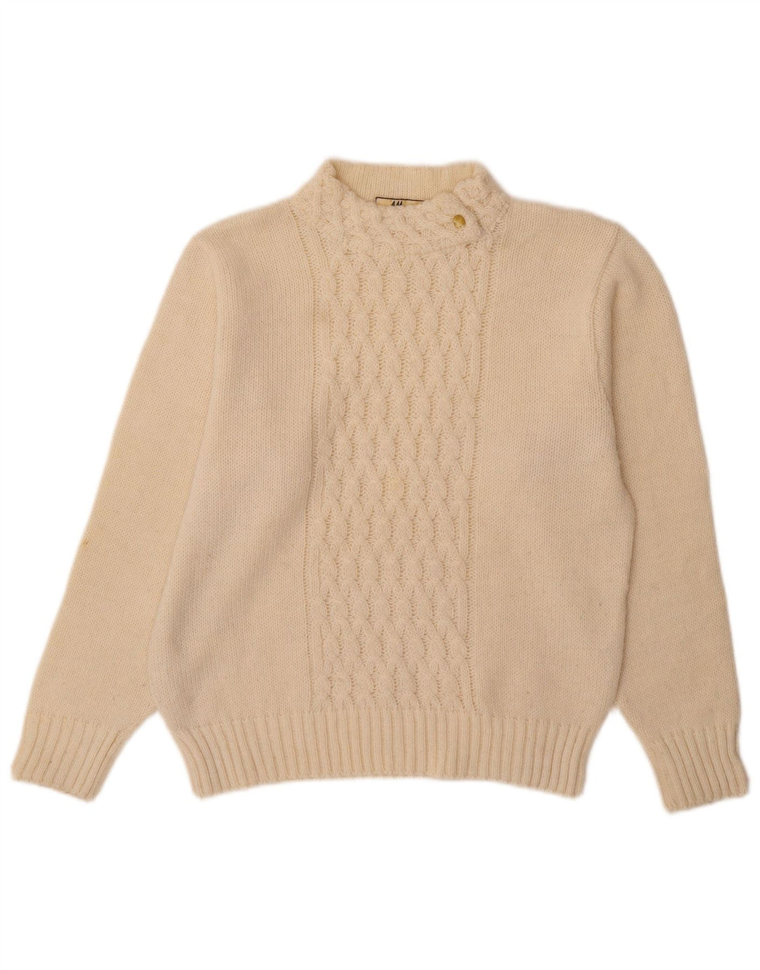 Suéter feminino VINTAGE com gola tartaruga Reino Unido 16 grande off white