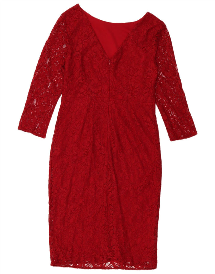 Vestido feminino Oasis manga 3/4 com bainha UK 12 médio vermelho floral poliamida
