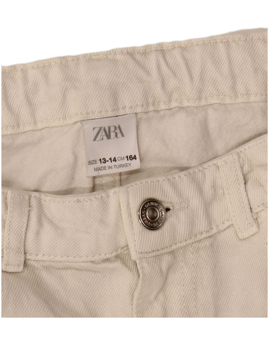 ZARA Jeans femininos desgastados de cintura alta cônicos 13-14 anos W28 L22 branco