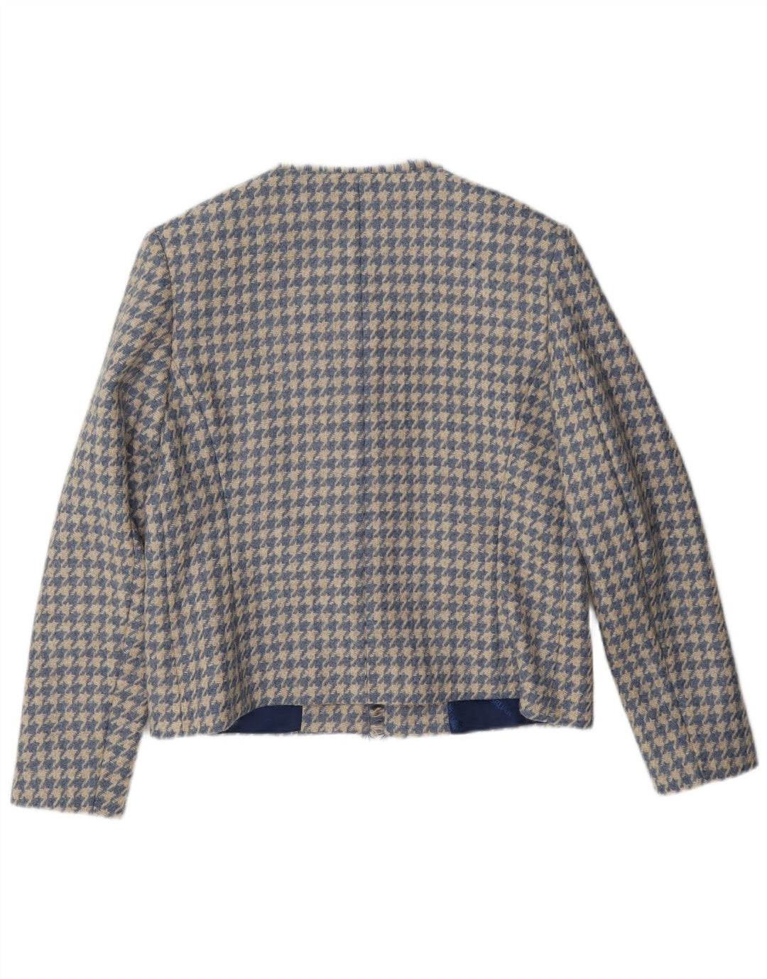 Jaqueta blazer feminina HOUSE OF BRUAR Reino Unido 12 lã houndstooth azul médio