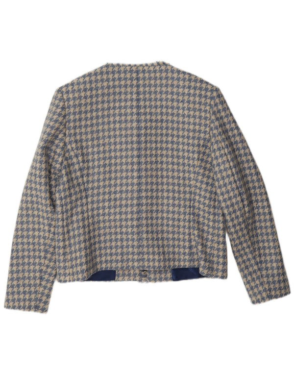 Jaqueta blazer feminina HOUSE OF BRUAR Reino Unido 12 lã houndstooth azul médio