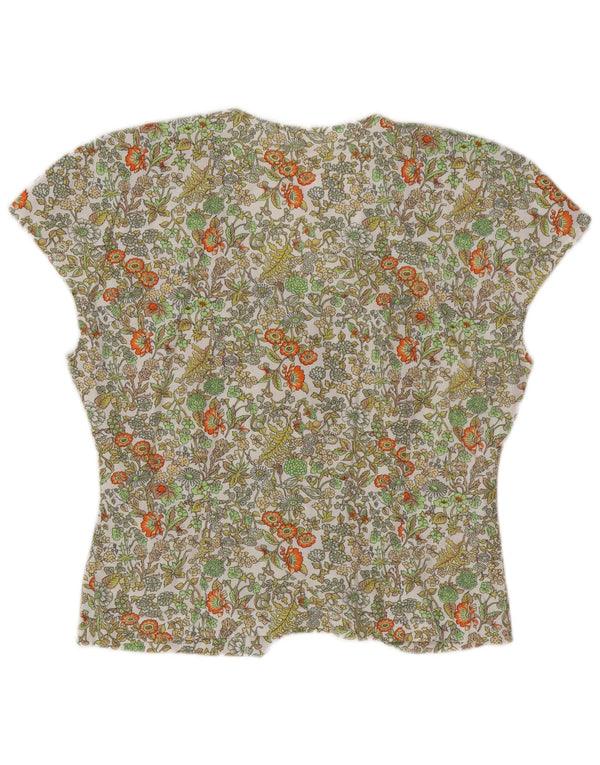 Blusa feminina vintage de manga curta UK 16 grande verde floral